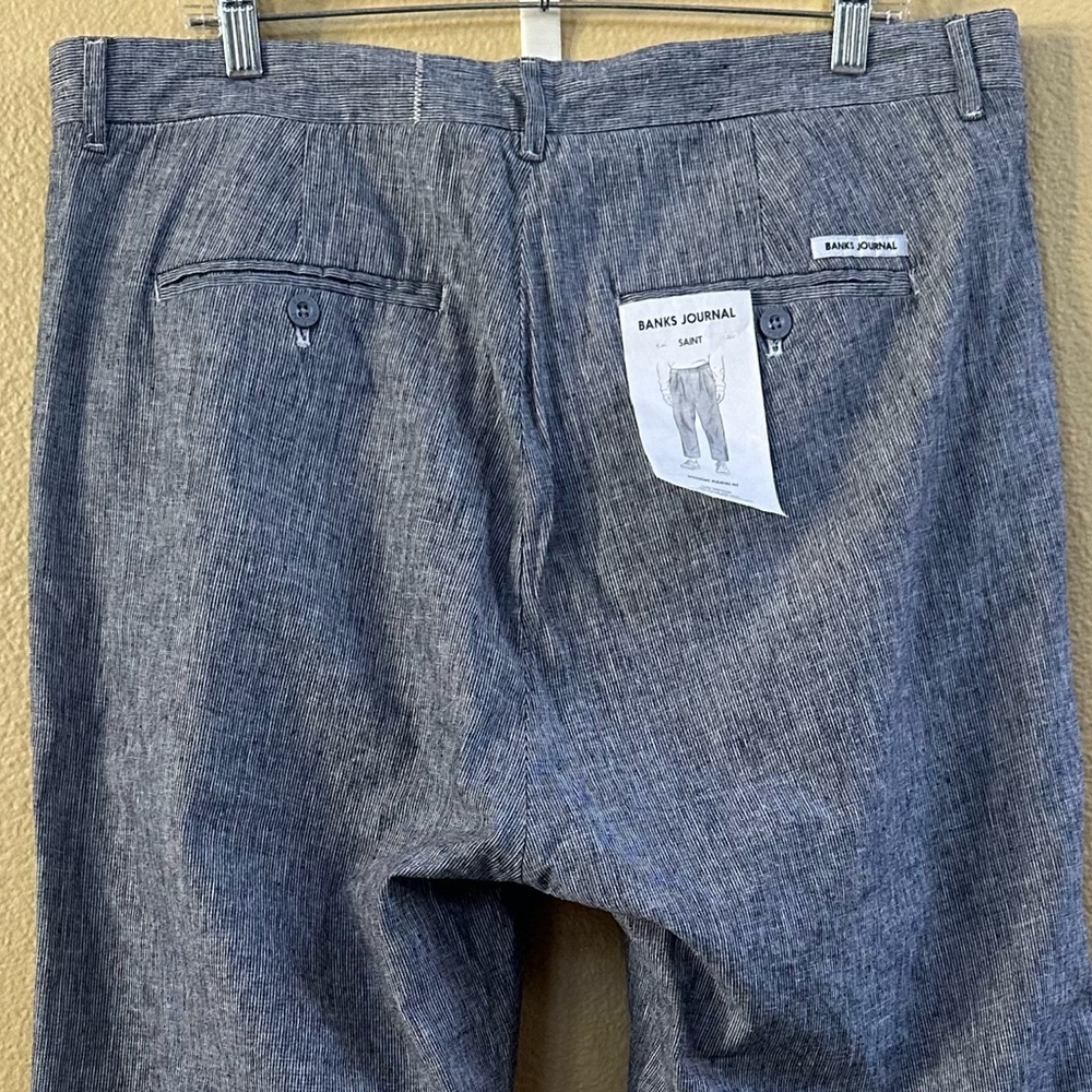 NWT! Banks Journal Blue/White “Saint” Linen Cotton Slight Cropped Pants Size 36 - Picture 8 of 13